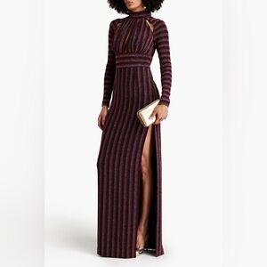 REBECCA VALLANCE Aisha cutout metallic striped jersey gown
